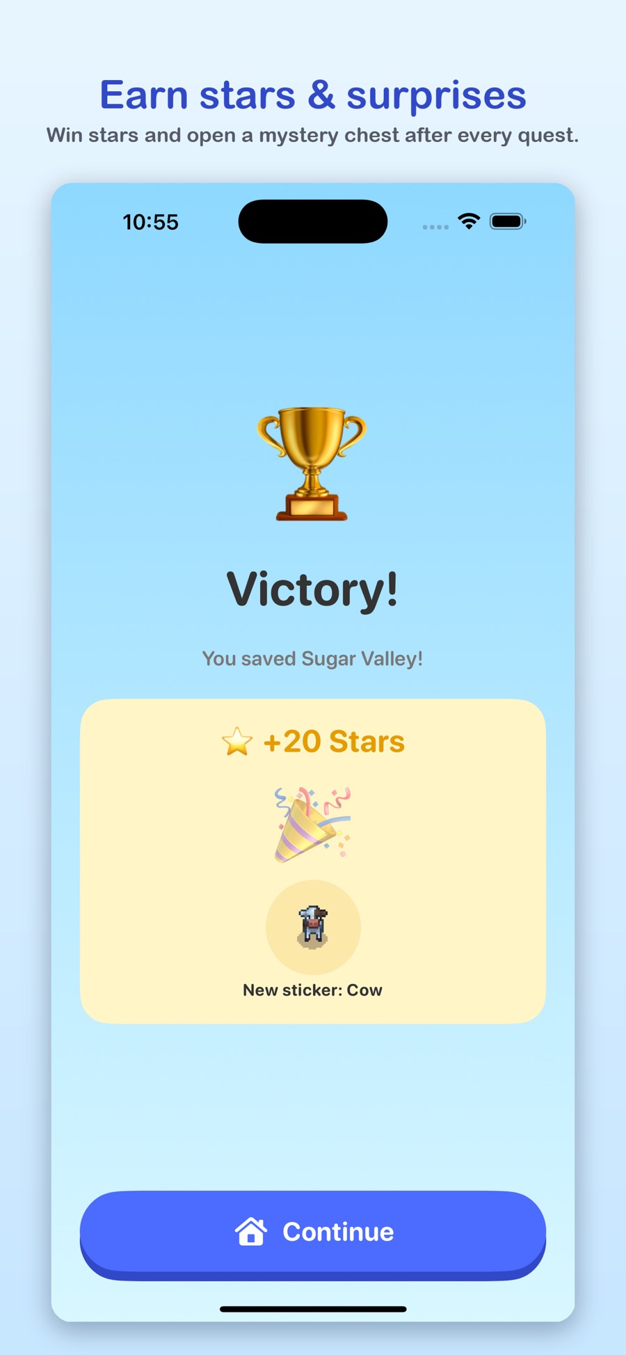 Victory screen after defeating the Sugar Monster